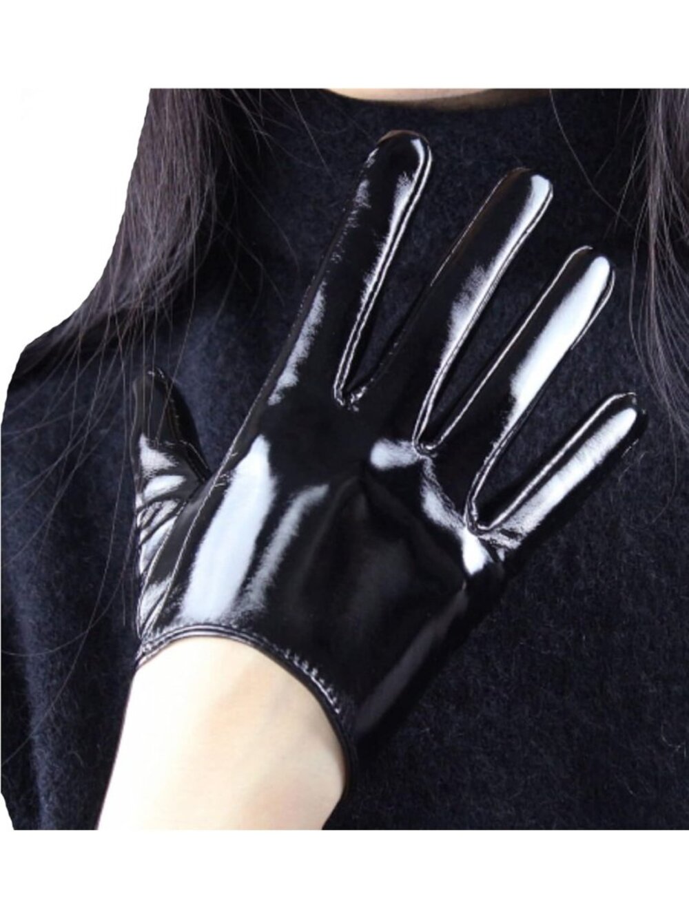 Chic Short Faux Leather Gloves for Women - Shiny Patent Party Dress Accessory